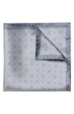 Eton Geometric Print Silk Pocket Square in Blue/Gray