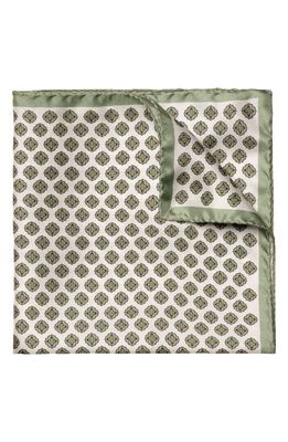 Eton Geometric Print Silk Pocket Square in Medium Green