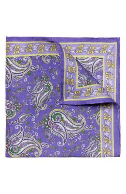 Eton Paisley Linen Pocket Square in Dark Purple