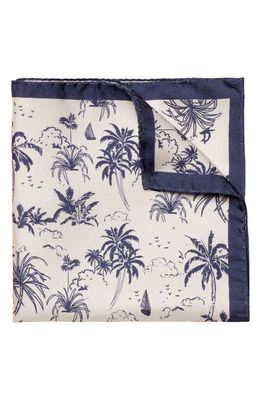 Eton Palm Tree Print Silk Pocket Square in Navy