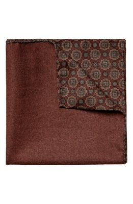 Eton Reversible Medallion Print Wool Pocket Square in Medium Red