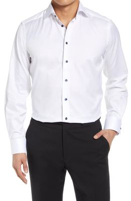 Eton Signature Contemporary Fit Cotton Twill Dress Shirt in White/Navy