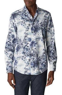 Eton Slim Fit Floral Organic Cotton & Lyocell Dress Shirt in Medium Blue/White