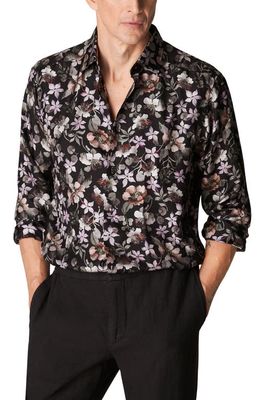 Eton Slim Fit Floral Silk Dress Shirt in Black