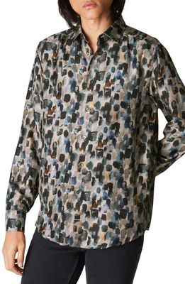 Eton Slim Fit Geometric Print Silk Dress Shirt in Light Beige