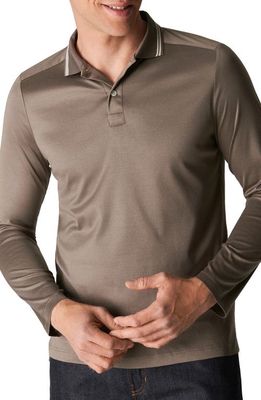 Eton Slim Fit Long Sleeve Cotton Polo Shirt in Light/Pastel Gray