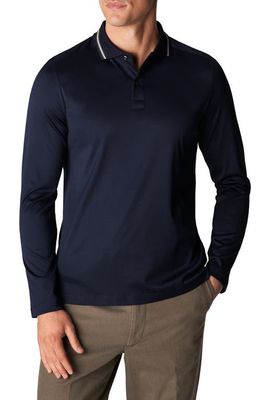 Eton Slim Fit Long Sleeve Cotton Polo Shirt in Navy