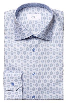 Eton Slim Fit Paisley Medallion Print Dress Shirt in Light/Pastel Blue