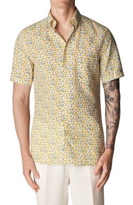 Eton Slim Fit Short Sleeve Linen Button-Down Shirt in Lt/Pastel Yellow