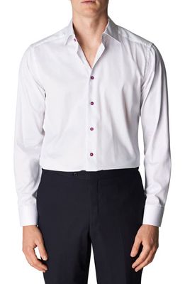 Eton Slim Fit Solid Dress Shirt with Floral Cuffs in Natural
