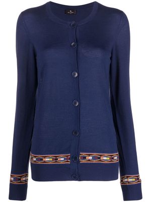 ETRO abstract-print fine-knit cardigan - Blue
