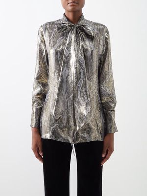 Etro - Barbara Paisley-jacquard Silk-blend Blouse - Womens - Metallic