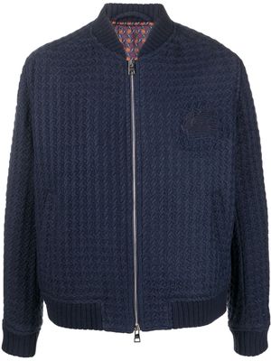 ETRO basket-weave zip-up jacket - Blue