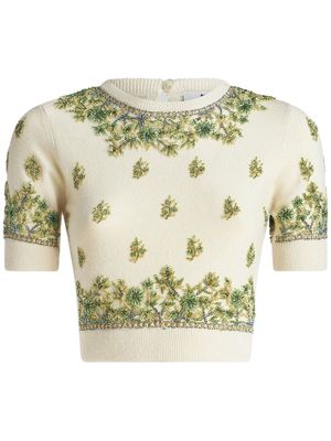 ETRO beaded-floral cropped jumper - White