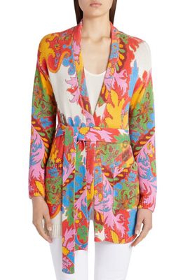 Etro Belted Silk & Linen Cardigan in Red