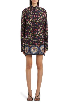 Etro Berry Print Long Sleeve Silk Button-Up Tunic in 0200 - Blu