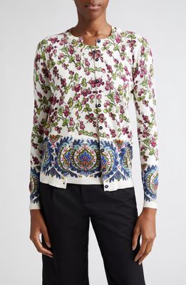 Etro Berry Print Silk Blend Cardigan & Short Sleeve Sweater Twinset in 0990 - Bianco