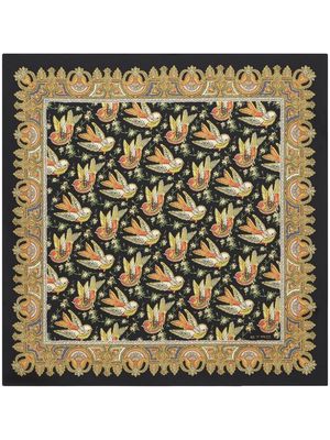ETRO bird floral-print silk scarf - Black