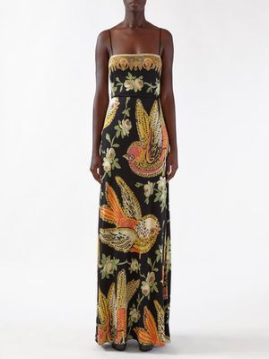 Etro - Bird Paisley-print Crepe Gown - Womens - Black