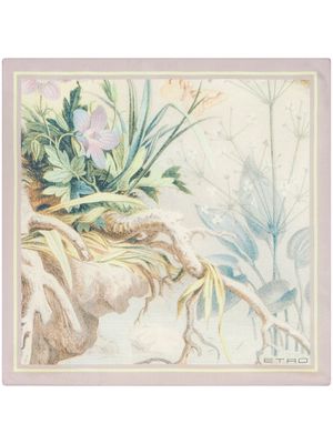 ETRO botanical-print silk square pocket - White