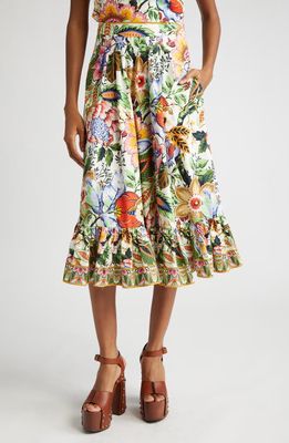 Etro Bouquet Pleated Tiered Cotton Poplin Midi Skirt in Floral Print