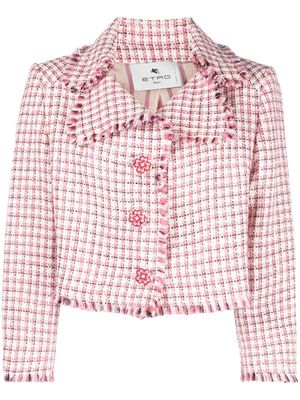 ETRO check-pattern cropped tweed jacket - Pink