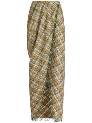 ETRO check-pattern wool draped skirt - Green