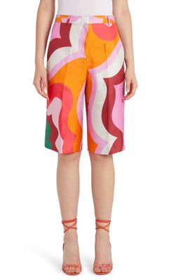 Etro Colorblock Silk Bermuda Shorts in Orange