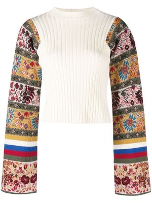 ETRO contrasting-panel intarsia-knit jumper - White
