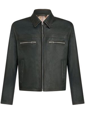 ETRO debossed-logo leather jacket - Green