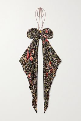Etro - Draped Floral-print Silk Halterneck Top - Black