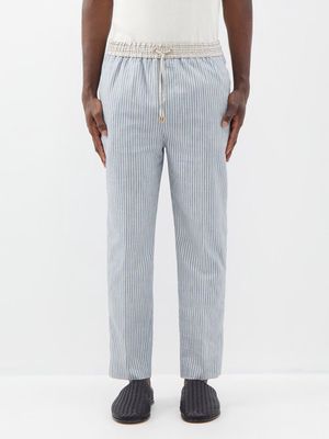 Etro - Drawstring Pinstriped-cotton Trousers - Mens - Beige Multi