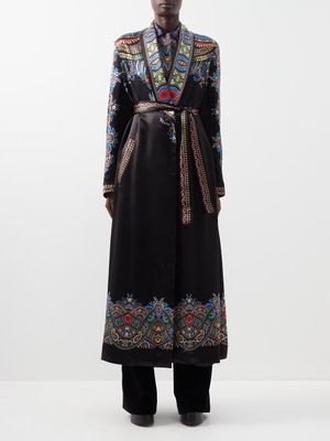 Etro - Dulcinea Paisley-print Satin Belted Robe - Womens - Black