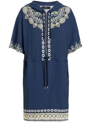 ETRO embroidered-design hooded dress - Blue
