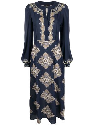 ETRO embroidered-design long-sleeve dress - Blue