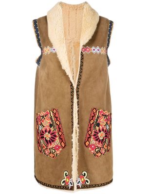 ETRO embroidered-design shearling gilet - Brown