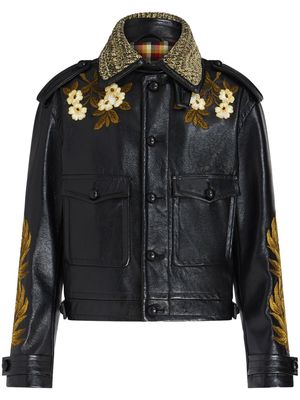 ETRO embroidered faux-leather shirt jacket - Black