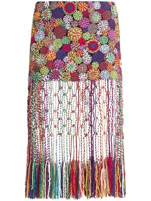 ETRO embroidered fringed-hem skirt - Multicolour