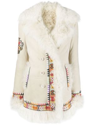 ETRO embroidered lambskin coat - Neutrals