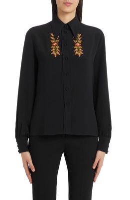 Etro Embroidered Leaf Silk Button-Up Shirt in 0001 - Nero