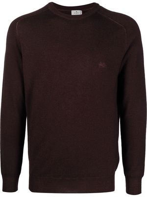 ETRO embroidered-logo crew neck sweater - Brown