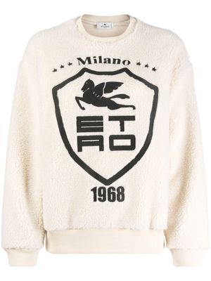 ETRO embroidered-logo fleece sweatshirt - Neutrals