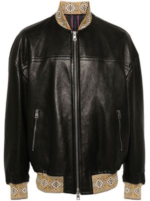 ETRO embroidered-logo leather jacket - Black