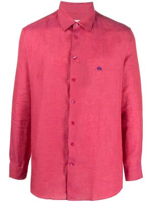 ETRO embroidered-logo linen shirt - Pink