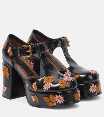 Etro Embroidered mary jane block heels