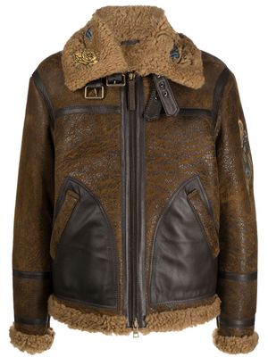 ETRO embroidered-motif sheepskin jacket - Brown