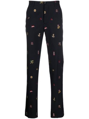 ETRO embroidered straight-leg trousers - Blue