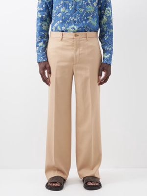 Etro - Flat-front Lyocell-blend Twill Wide-leg Trousers - Mens - Beige