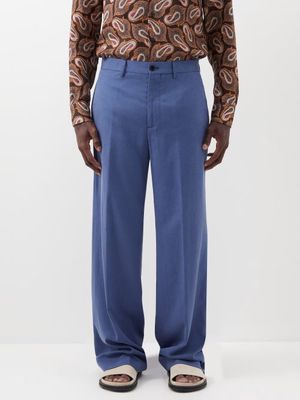 Etro - Flat-front Lyocell-blend Twill Wide-leg Trousers - Mens - Blue