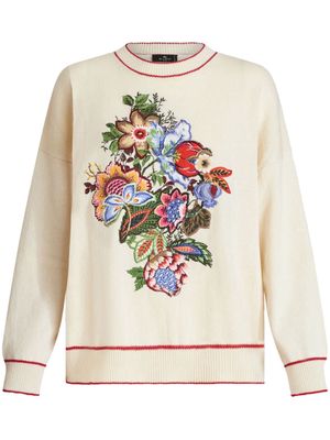 ETRO floral-embroidered cashmere blend jumper - Neutrals
